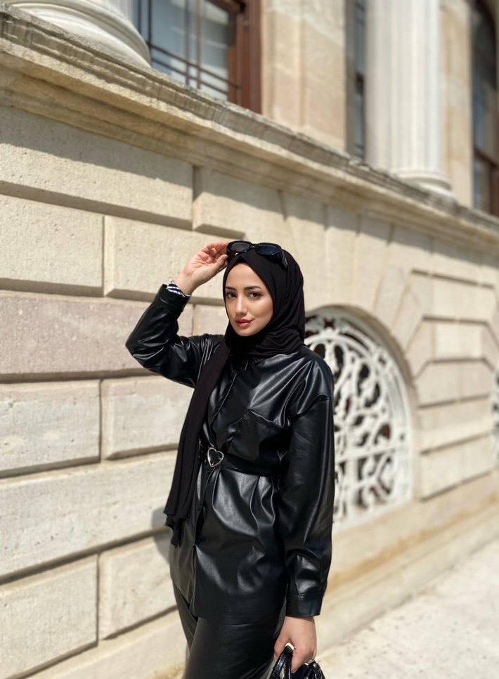 Deri siyah gömlek - Görsel 2