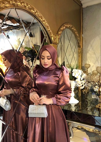 Uzun Kol Drapeli gül kurusu Abiye Elbise - Görsel 2