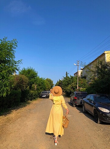 LC Waikiki Pötü kare sarı elbise
