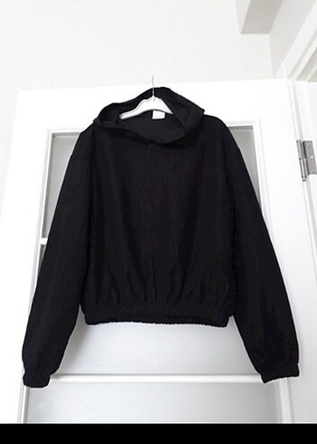 Siyah Kapüşonlu Keten Sweatshirt
