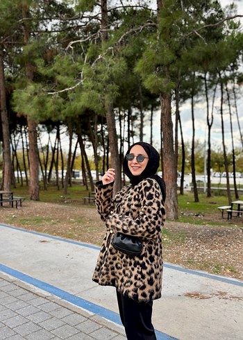 Leopar Desenli Midi Kadın Hırka - Görsel 2