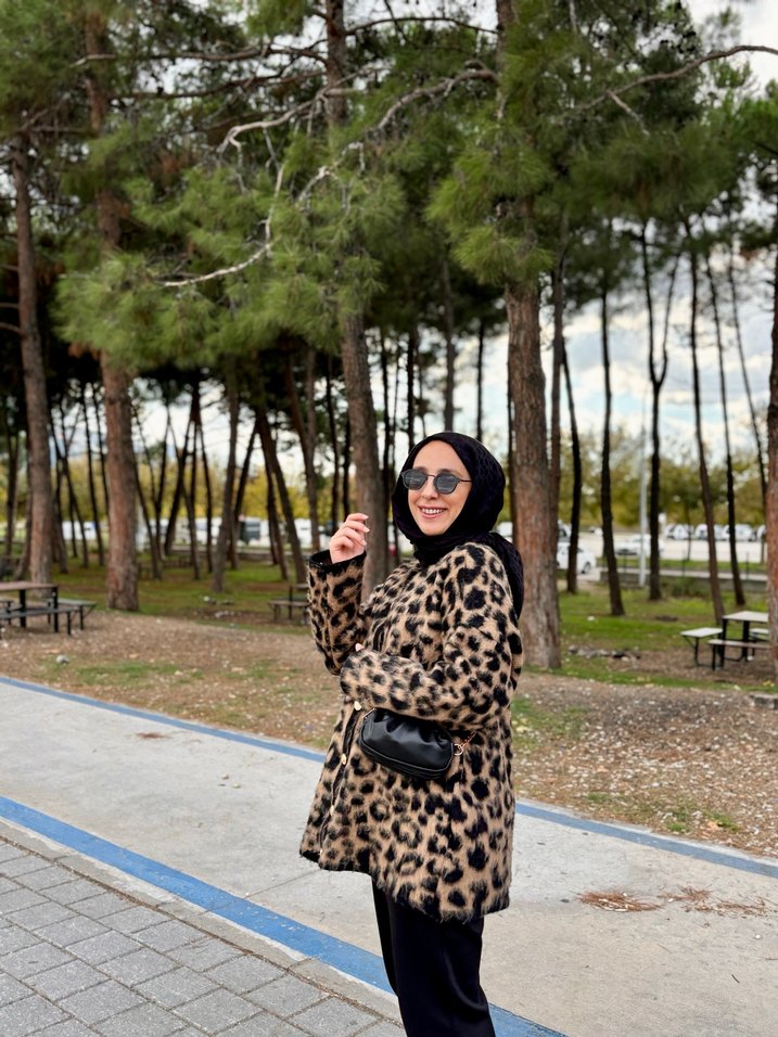 Leopar Desenli Midi Kadın Hırka - Görsel 2