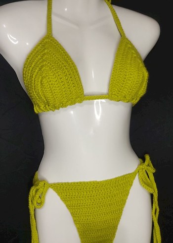 s Beden kahverengi Renk Bej Dantel Detaylı Bohem Bikini
