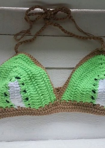 Nakışlı Örgü Yeşil Bikini Üstü