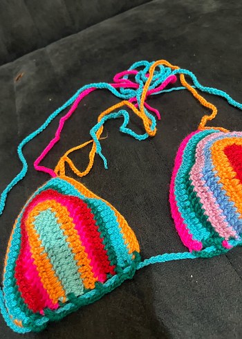  Renkli Bohem Örgü Bikini Üstü