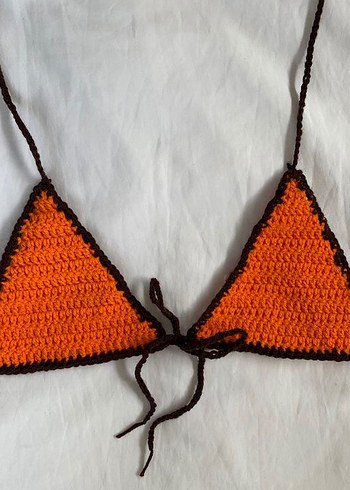 Turuncu Örgü İp Askılı Bikini Üstü