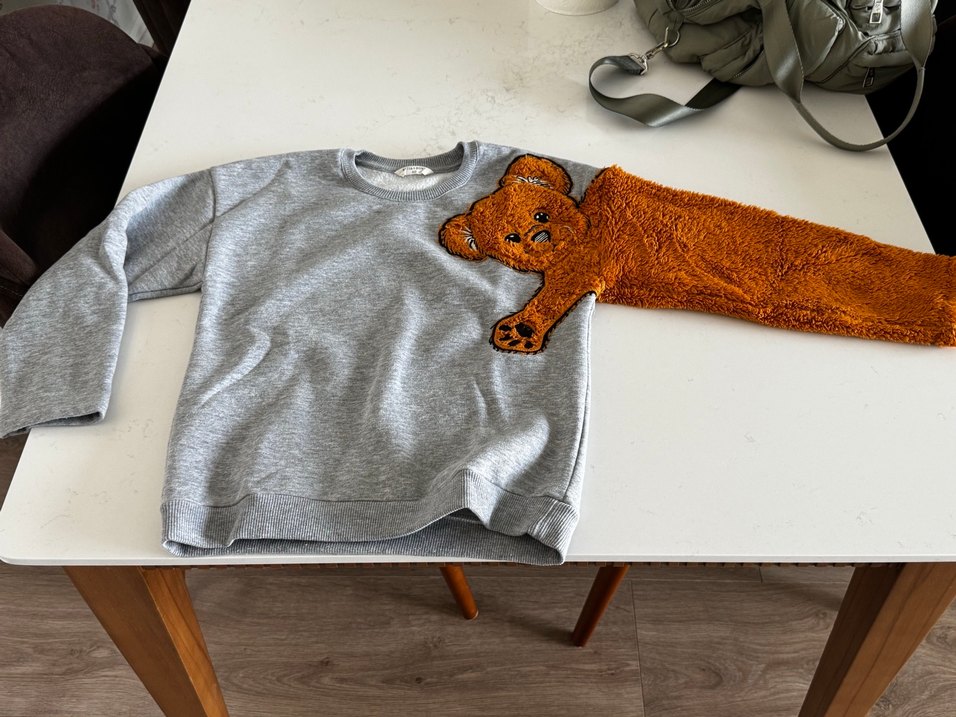 Erkek Çocuk Gri Sweatshirt Peluş Detaylı - Görsel 5