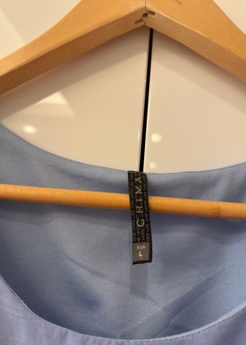 Mavi Keten Uzun Elbise Volan Detaylı - Görsel 4