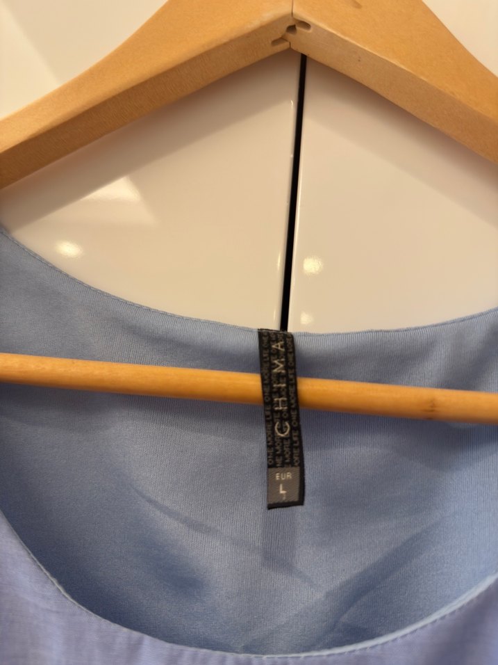 Mavi Keten Uzun Elbise Volan Detaylı - Görsel 4