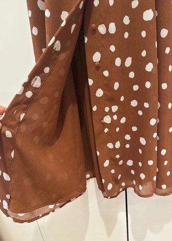 Kahverengi Puantiyeli Uzun Bohem Elbise - Görsel 4