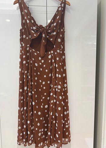 Kahverengi Puantiyeli Uzun Bohem Elbise - Görsel 7