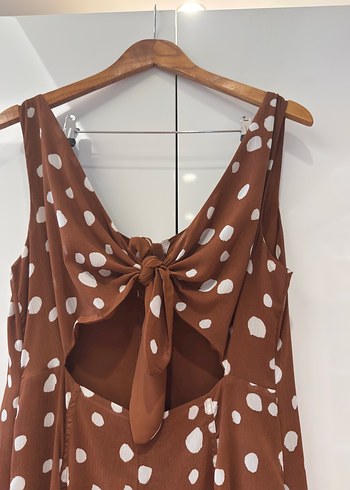 Kahverengi Puantiyeli Uzun Bohem Elbise - Görsel 8