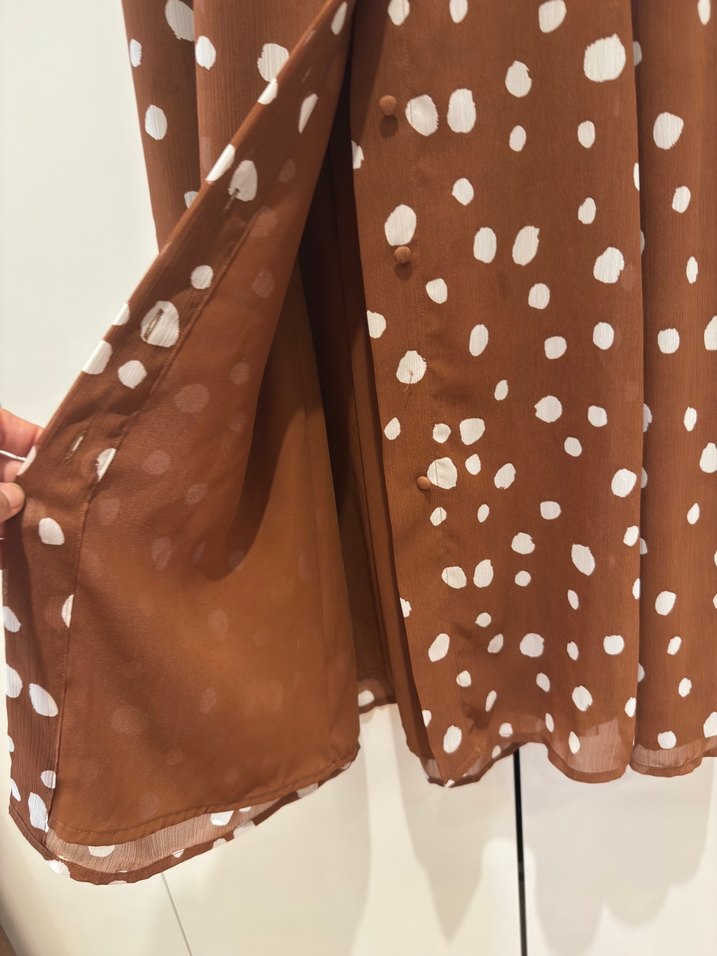 Kahverengi Puantiyeli Uzun Bohem Elbise - Görsel 4