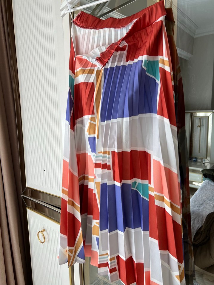 Renkli Pilili Uzun Kadın Etek - Görsel 3