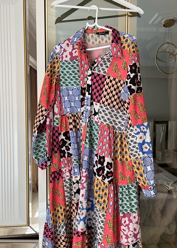 Renkli Desenli Uzun Bohem Elbise - Görsel 2