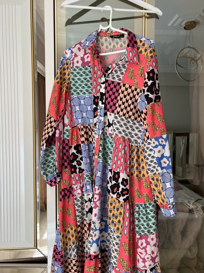 Renkli Desenli Uzun Bohem Elbise - Görsel 2