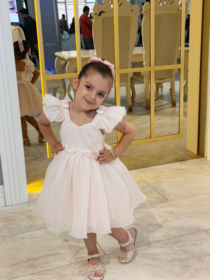 Kız Çocuk Beyaz Nakışlı Klasik Elbise - Görsel 2