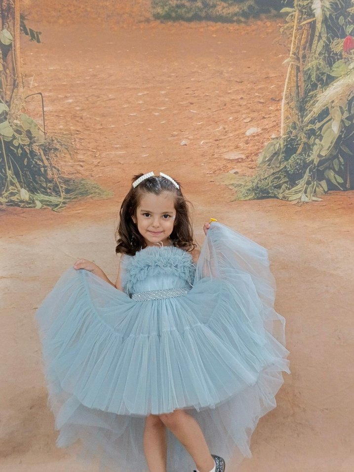 Mavi Tüllü Kız Çocuk Abiye Elbise - Görsel 2