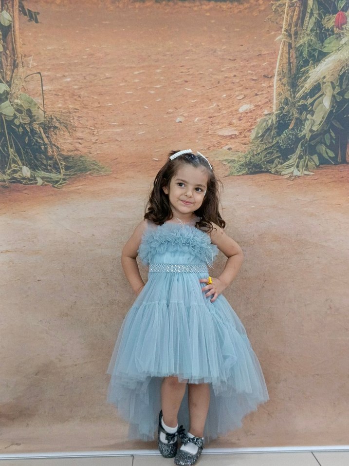 Mavi Tüllü Kız Çocuk Abiye Elbise - Görsel 3