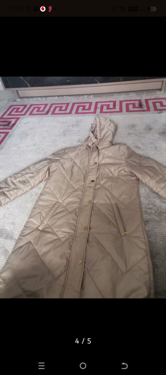 Düğmeli Uzun Gri Kadın Kışlık Ceket - Görsel 3