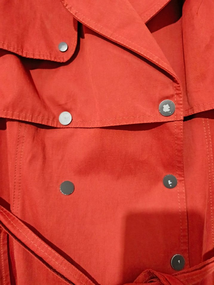 Kemerli Kırmızı Süet Uzun Trençkot - Görsel 2