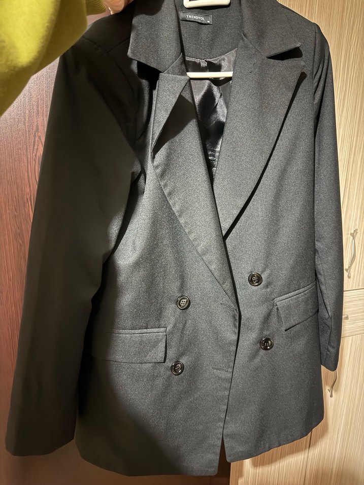 Düğmeli Gri Kadın Blazer Ceket - Görsel 2