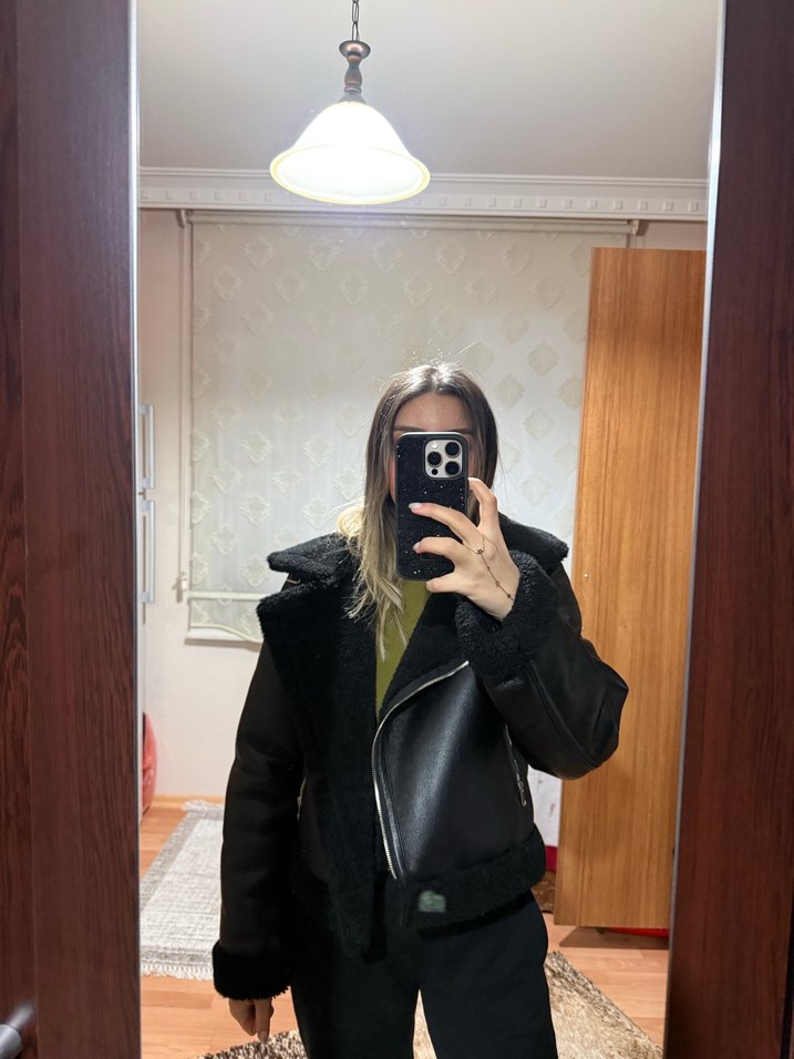 Zara  Kürklü Deri Biker Ceket - Görsel 2
