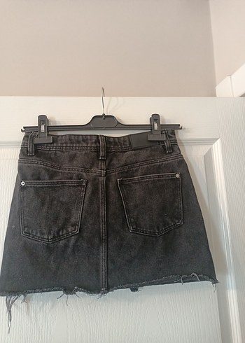 xs Beden Gri Kemerli Mini Denim Etek