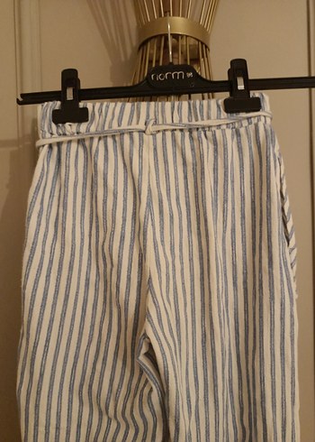13-14 Yaş Beden Çizgili Mavi Denim Midi Pantolon