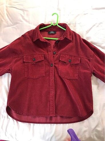 Bordo m beden kadife bershka gömlek