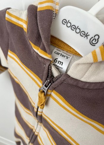 Kapüşonlu Carters Çizgili Erkek Bebek Tulumu - Görsel 5
