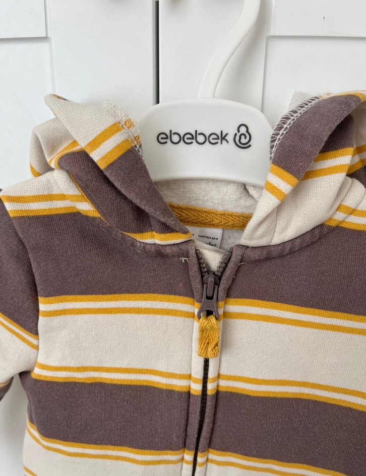 Kapüşonlu Carters Çizgili Erkek Bebek Tulumu - Görsel 2