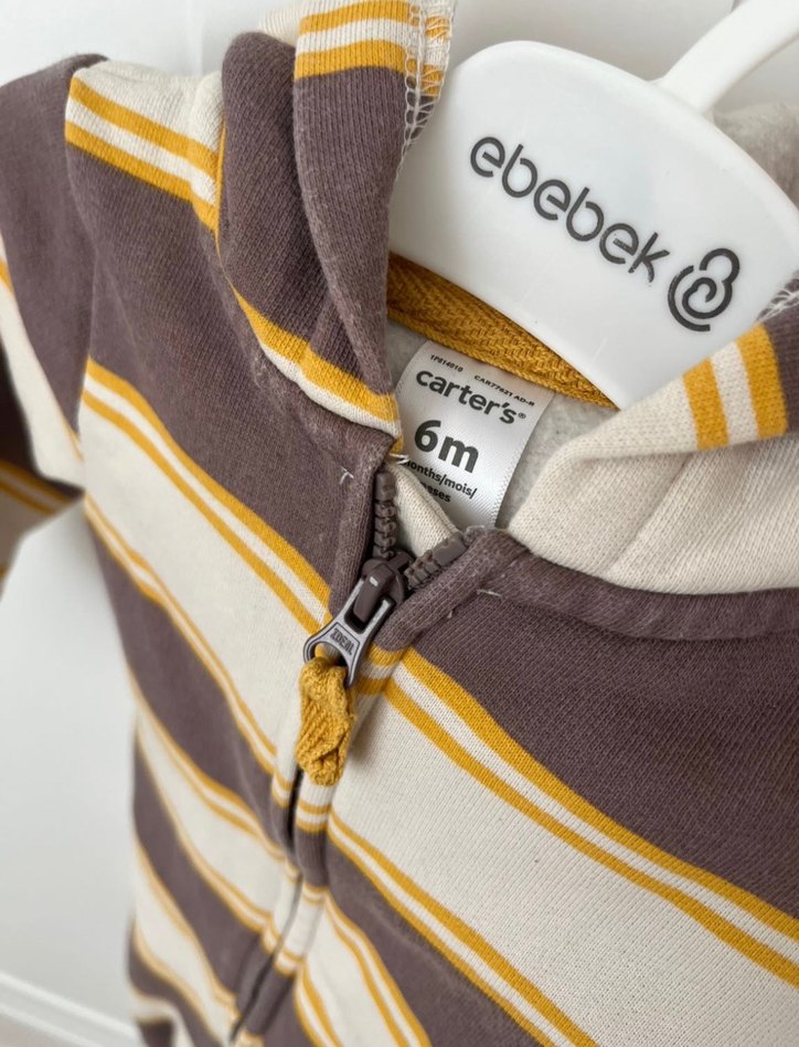 Kapüşonlu Carters Çizgili Erkek Bebek Tulumu - Görsel 5