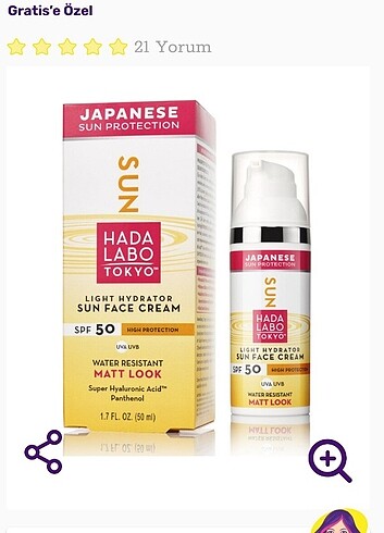  Beden Renk Hada Labo Tokyo +50 SPF Faktör Güneş Kremi