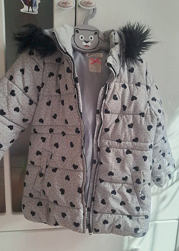 H&M H&M Kız Çocuk Gri Kürklü Kapüşonlu Mont