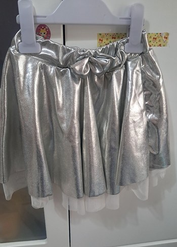 Diğer Gri Metalik Kız Eteği Fırfır Detaylı