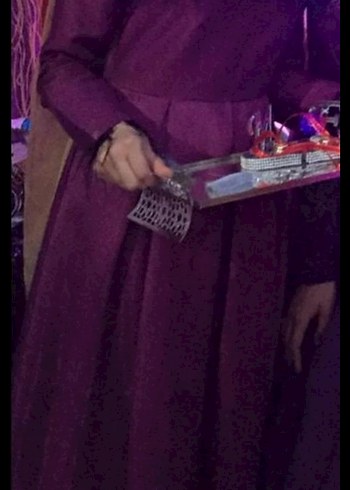 Abiye Uzun Kollu mor Nakışlı Abiye Elbise