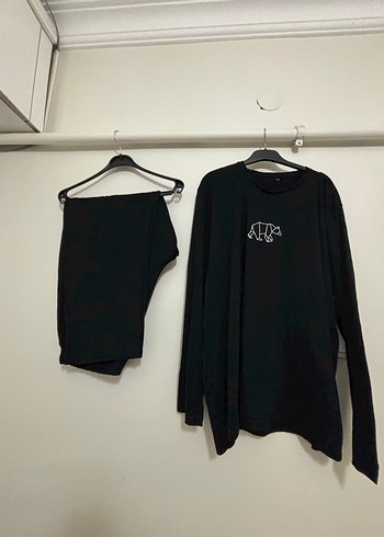 Erkek Siyah Baskılı Uzun Kollu Rahat Pijama