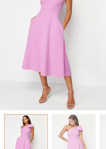 Pembe Midi Straplez Kadın Kokteyl Elbisesi