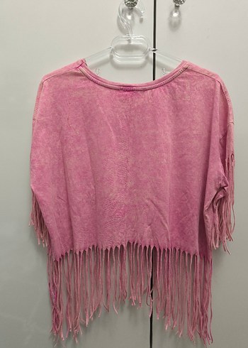 Püsküllü Pembe Batik Bohem Bluz