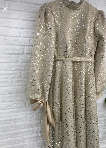 Nakışlı Beyaz Uzun Kollu Tesettür Abiye - Görsel 3