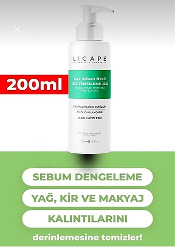 Licape çay ağacı özlü yüz yıkama jeli 200 ml