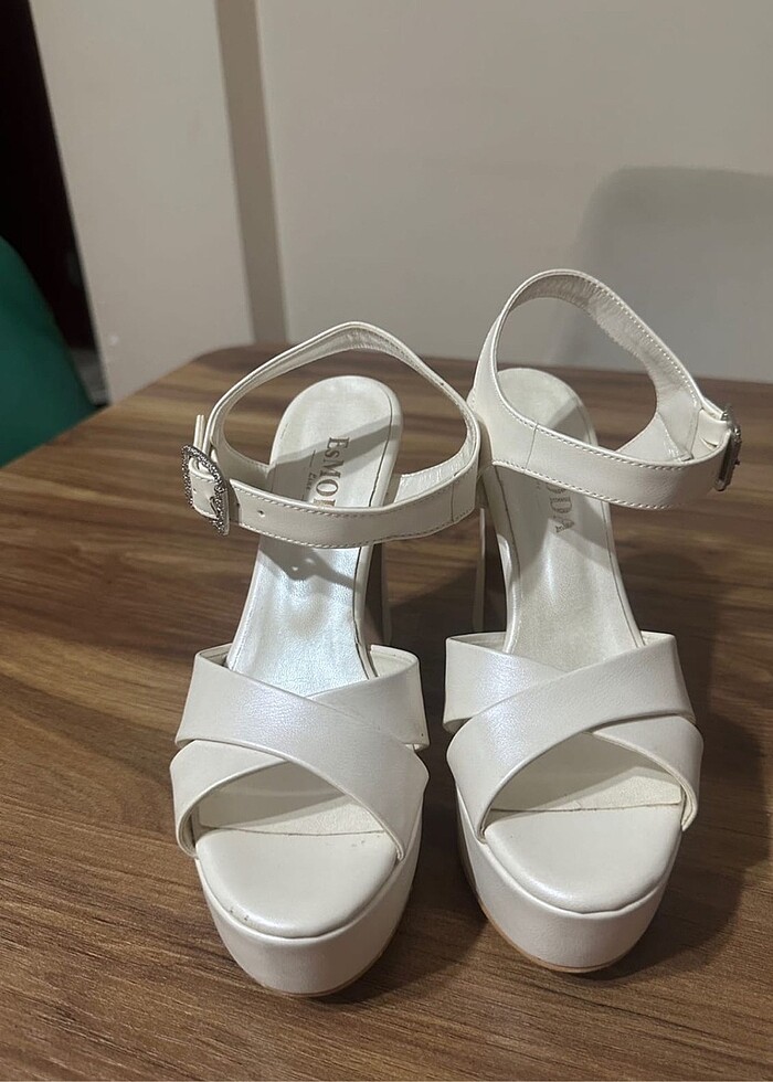 Topuklu ayakkabı düz beyaz - Görsel 5