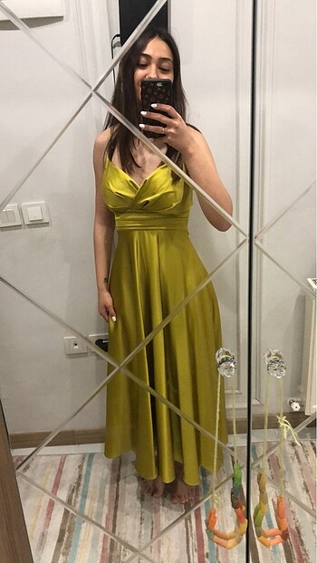 s Beden Lafabeta yağ yeşili midi boy abiye