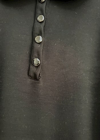 Siyah Yakalı Düğmeli Uzun Kollu Triko Elbise - Görsel 2