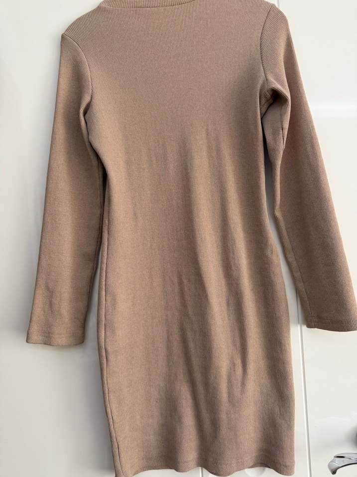 Bej Düğmeli Kadın Triko Elbise - Görsel 2