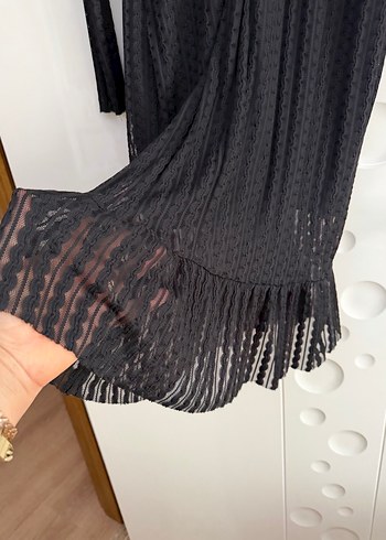 Uzun Kollu Siyah Triko Elbise - Görsel 4