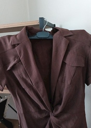 Düğmeli Keten elbise - Görsel 2