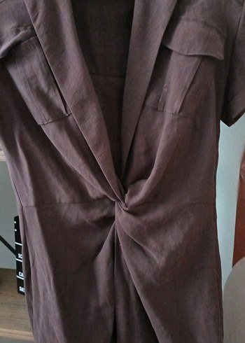 Düğmeli Keten elbise - Görsel 3