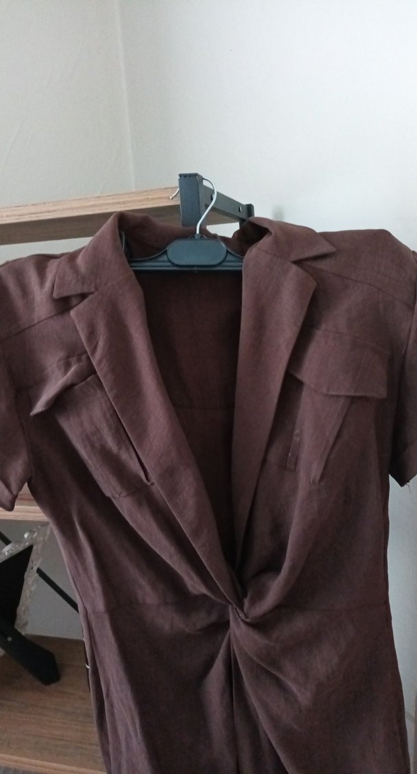 Düğmeli Keten elbise - Görsel 2